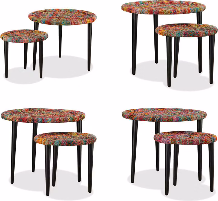 vidaXL Set di tavolini da caffè 2 pz. Tessuto Chindi Multicolore - Tavolino da caffè - Tavolini da caffè - Tavolino Chindi - Tavolini Chindi