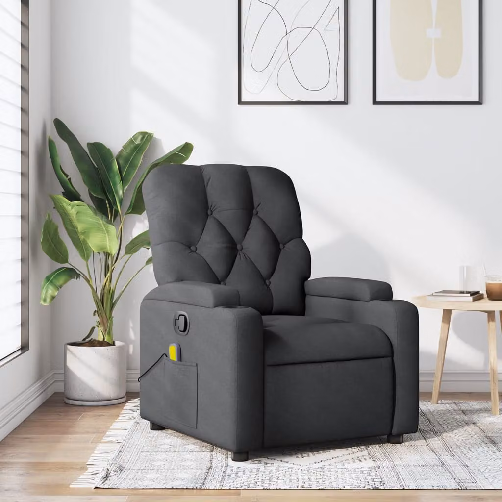 vidaXL Poltrona reclinabile relax in tessuto grigio con braccioli e leva manuale