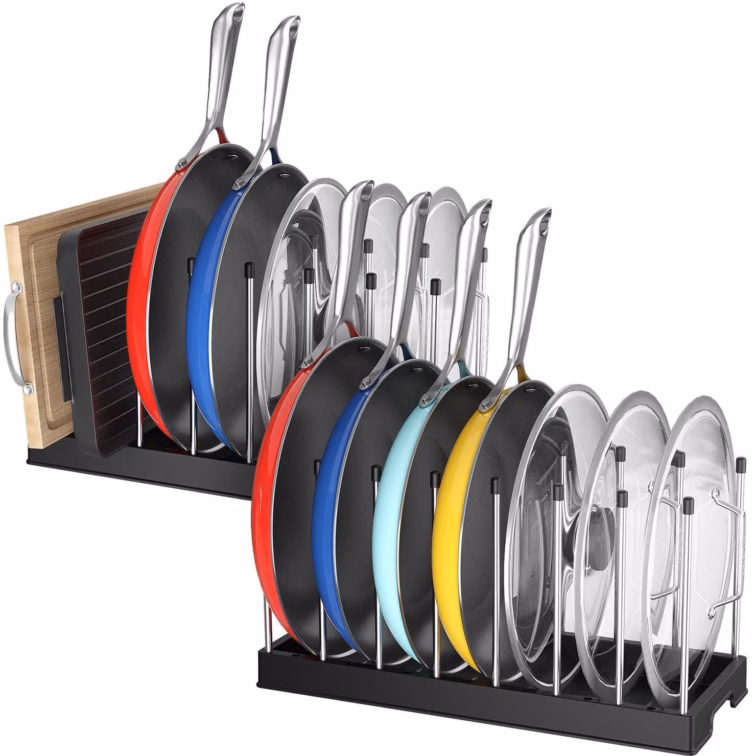 Portacoperchi da cucina - Organizer per pentole - 7 scomparti - Set da 2 - Senza attrezzi