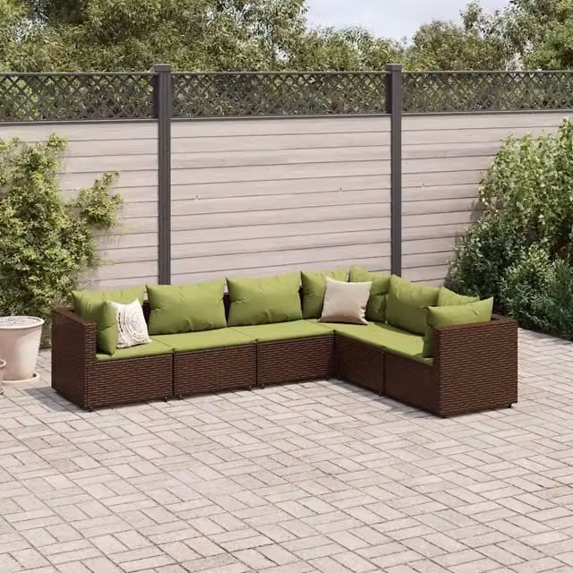 Set Mobili da Giardino 6pz con Cuscini in Polyrattan Marrone 3308142