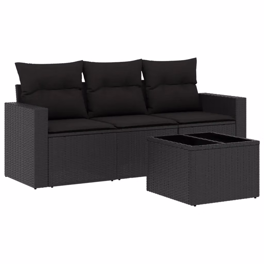 vidaXL Set di Divani da Giardino 4 Pezzi a Forma di L in Polyrattan Nero con Cuscini e Tavolino – 2