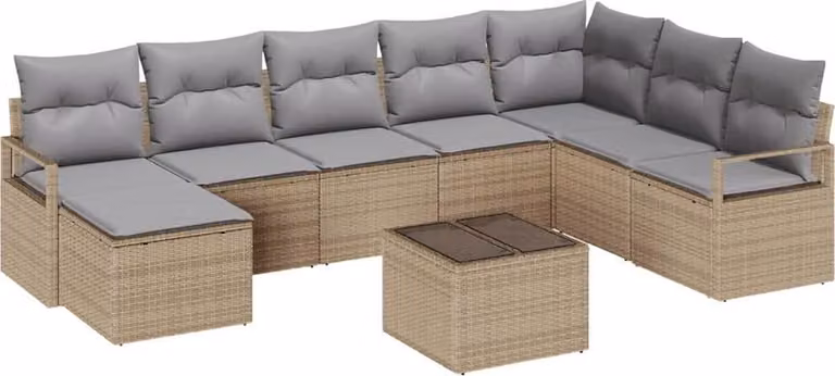 Set di divani con cuscino 9 pcs Beige polyrattan