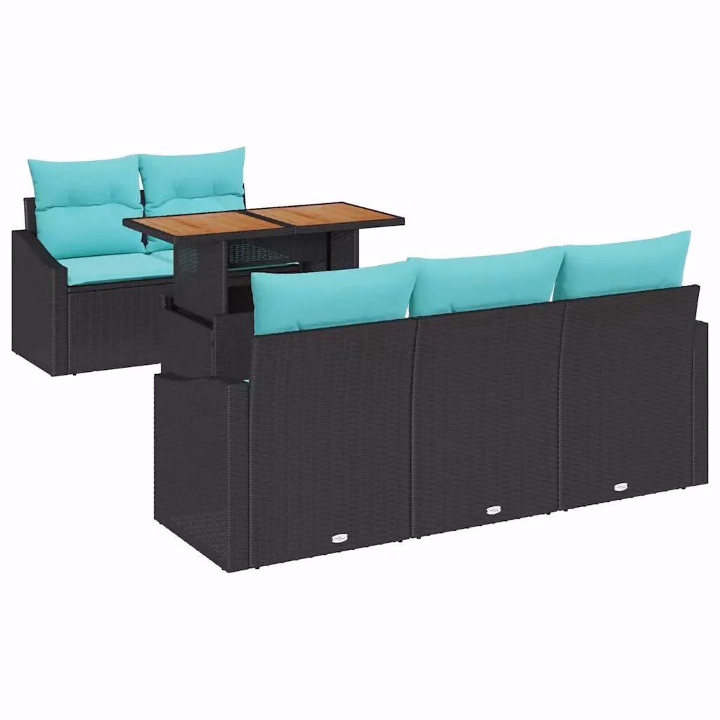 Set Divano da Giardino Moderno vidaXL a 6 Pezzi con Tavolino e Ottoman, Colore Nero e Petrolio – 2