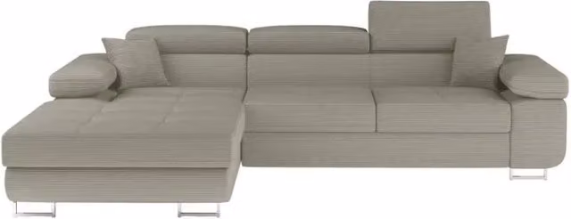 Divano angolare convertibile AMANDA MEUBLORAMA beige in velluto a coste con contenitore a sinistra e funzione letto L/P/H: 280 x 149 x 90 cm