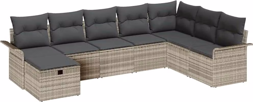 Set Divano da Giardino 8 pcs Grigio chiaro Poly Rattan
