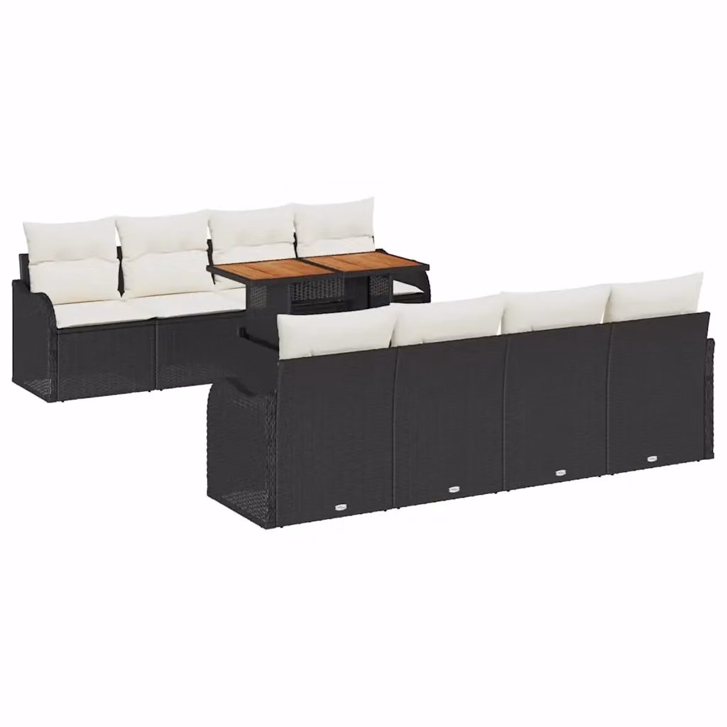 Set Divano da Giardino vidaXL 9 Pezzi Nero con Cuscini e Tavolino in Poly Rattan e Acciaio – 2
