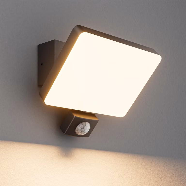 Lampada da parete esterna a LED con sensore di movimento, 24 W, 3000 K, grado di protezione IP65, colore nero