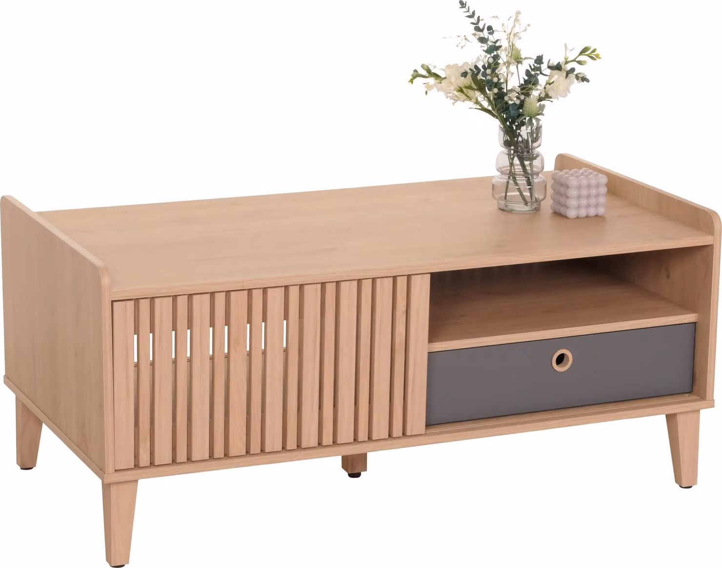Tavolino HWC-M48, tavolo da salotto, tavolo da divano, 52x114x59cm ~ beige, cassetto grigio