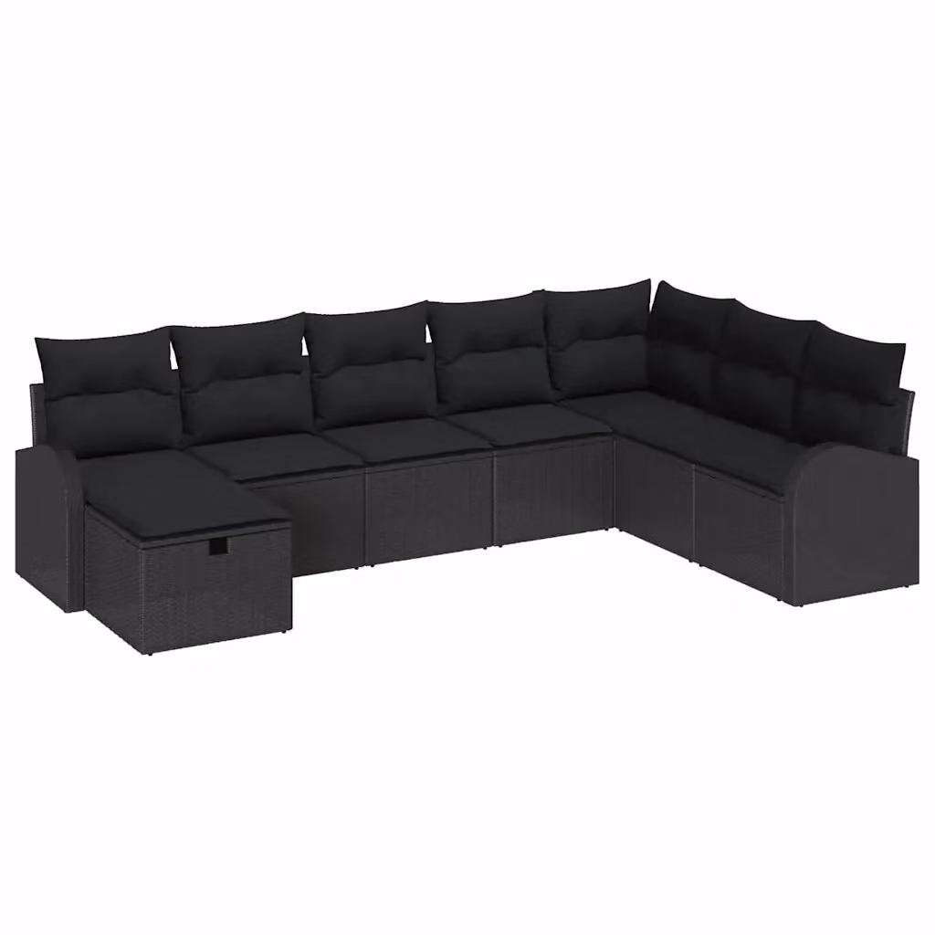 Set di divani da giardino vidaXL a forma di L, 8 pezzi in rattan nero con cuscini e contenitore per archiviazione – 2
