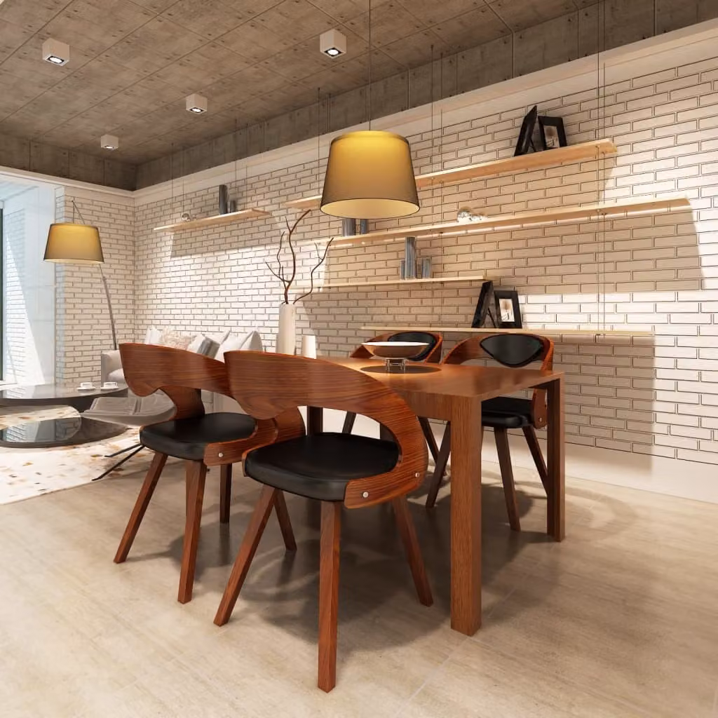 The Living Store Sedie da pranzo 4 pz. Legno curvo marrone e Similcuoio