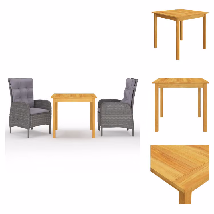vidaXL Set da pranzo da giardino 3 pezzi grigio - Set di mobili da giardino