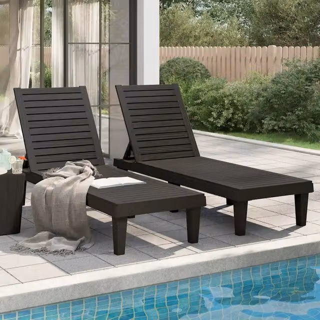 Lettini Prendisole 2pz Neri 155x58x83 cm in Polipropilene 364148