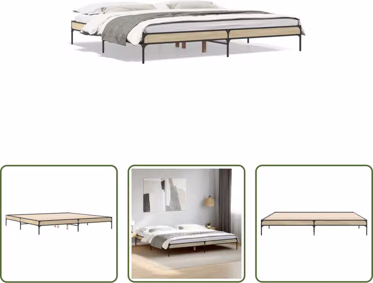 The Living Store Struttura per letto rovere Sonoma 200x200 cm in legno e metallo