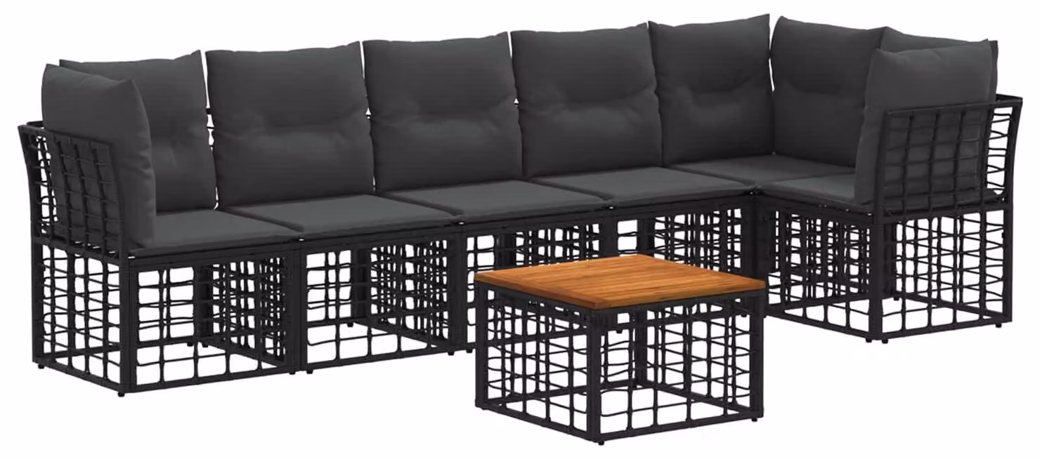 Set Divano da Giardino 7 pcs Nero e Grigio scuro polyrattan