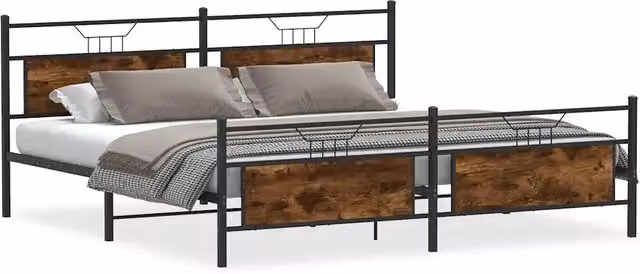 Letto matrimoniale | Letto per adulti | Giroletto senza Materaso in Metallo Rovere Fumo 193x201 cm