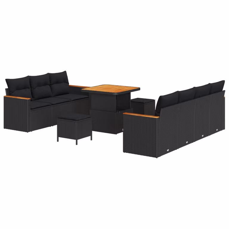 Set Divano da Giardino vidaXL 14 Pezzi a Forma di U con Cuscini Nero