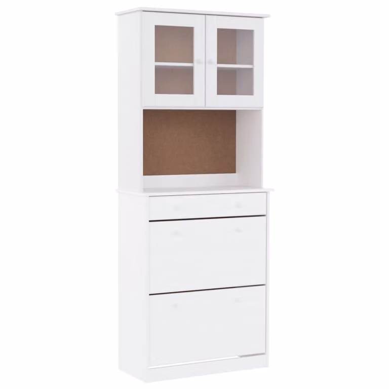 Credenza ALTA Bianca 77x35x188 cm in Legno Massello di Pino