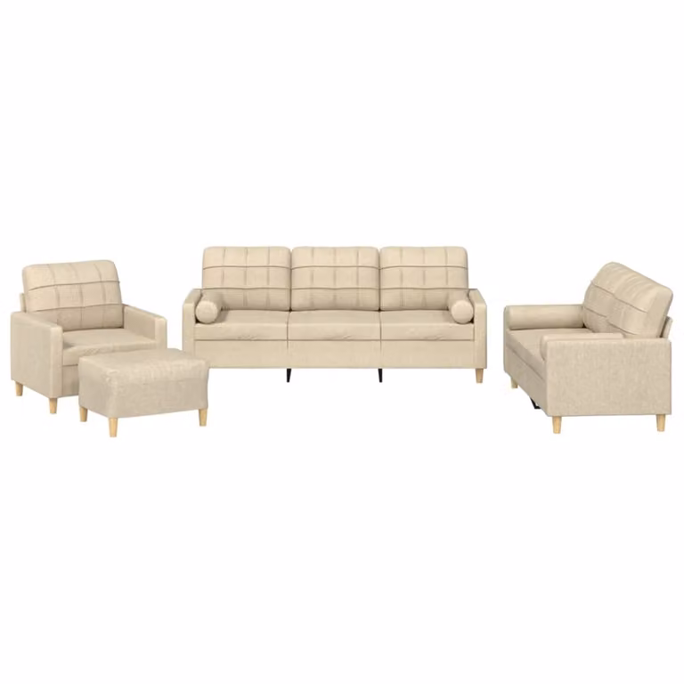 Set Divani 4 pz con Cuscini Crema in Tessuto