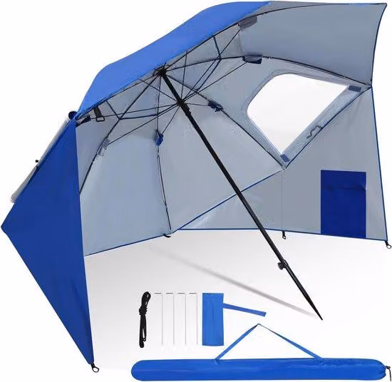 Ombrellone da spiaggia resistente al vento con picchetto - Ombrellone da spiaggia con protezione UV - Ombrellone da spiaggia - Ombrellone da spiaggia con meccanismo girevole - Ombrellone da spiaggia - Resistente al vento e ai raggi UV - Con picchetto