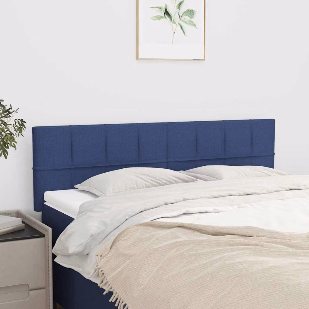 Testiera per letto vidaXL in tessuto blu con struttura in legno e MDF, L 144 x P 5 x H 78/88 cm