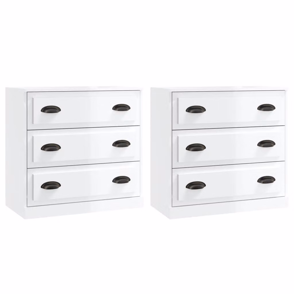 Credenze 2 pz Bianco Lucido in Legno Multistrato