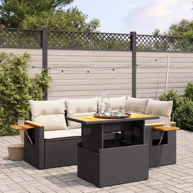 Set Divani da Giardino 5 pz con Cuscini in Polyrattan Nero 3273499