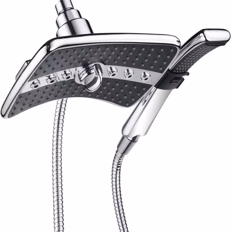 Set doccia, soffione e doccetta, cromato e nero, tubo flessibile da 60 pollici, per bagno