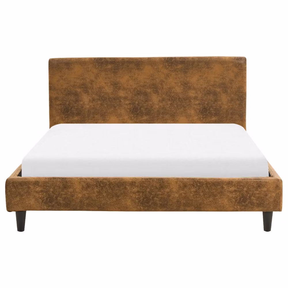 Letto matrimoniale Beliani in finta pelle marrone con rete a doghe in legno, stile moderno, L/P/H: 140 x 200 x 220 cm – 2