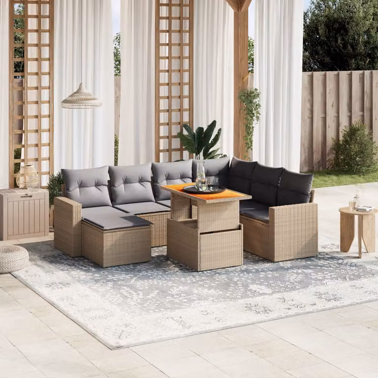 Set Divano da Giardino 8 pz vidaXL in Polyrattan Beige con Cuscini e Tavolino da Caffè