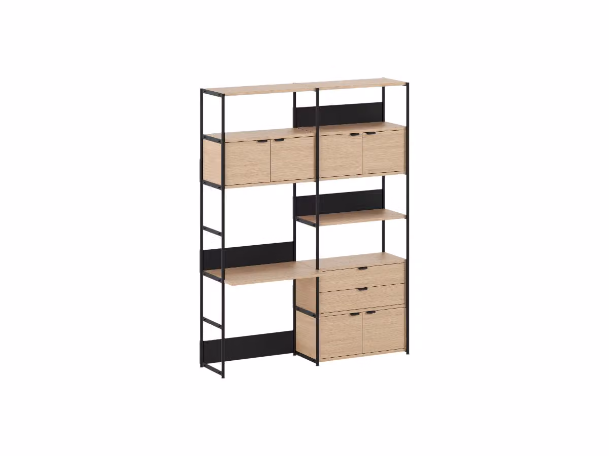 Unit Ripiano da Scrivania L. 164 cm - H. 215 cm con 3 Porte 1 Cassetto