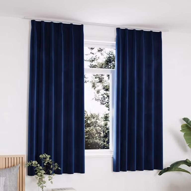 Set di 2 tende oscuranti vidaXL in velluto blu, con ganci, L: 140 cm x H: 175 cm