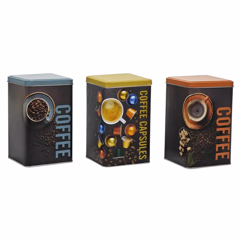 GUSTO CASA - Contenitore porta capsule caffè in latta multicolore con coperchio, H 17 x L 10,5 x P 10,5 cm