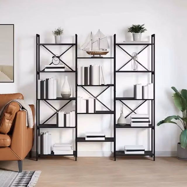 Libreria Industrial in MDF e Metallo vidaXL, Colore Nero, L 156 x P 25 x H 167 cm – 1