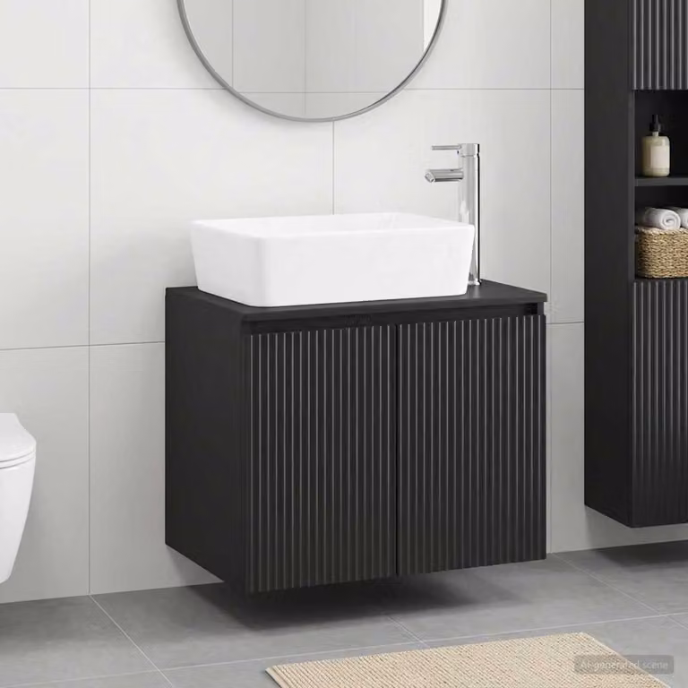 Set di mobili da bagno sospesi vidaXL in MDF nero opaco