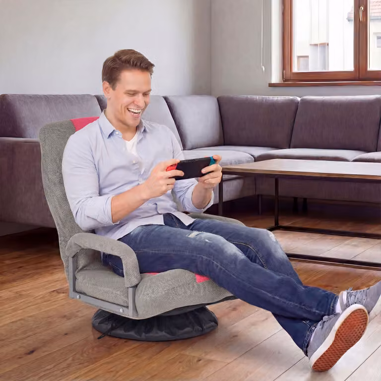Sedia da gaming pieghevole Costway per adulti, modello moderno con base girevole a 360°, regolabile e con braccioli, in tessuto Rosa o Grigio