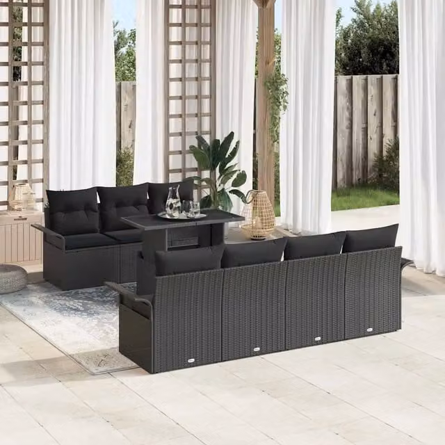 Set Divano da Giardino 8 pz Nero 3356966