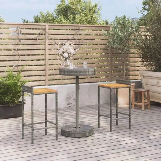 Set Bar da Giardino 3 Pezzi vidaXL in Polyrattan Grigio e Legno di Acacia – 1