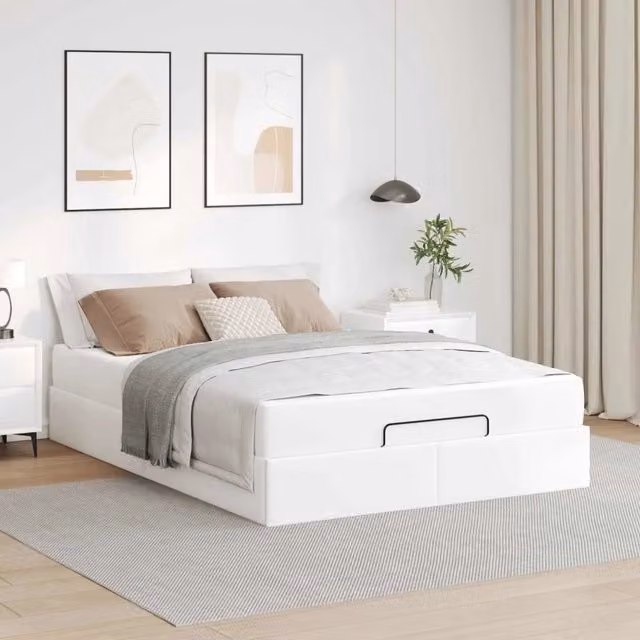 Set letto con struttura in ecopelle e materasso in schiuma vidaXL Bianco L: 140 cm, P: 190 cm, H: 43,5 cm