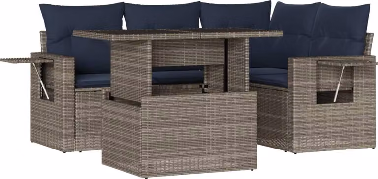 Set Divani da Giardino 5 pz con Cuscini Grigio in Polyrattan