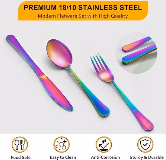 Set di Cucina in Acciaio Inossidabile, Coltelli e Forchette in Acciaio Inossidabile Argento, 24 Pezzi da 6 Persone, Servizio da Regalo