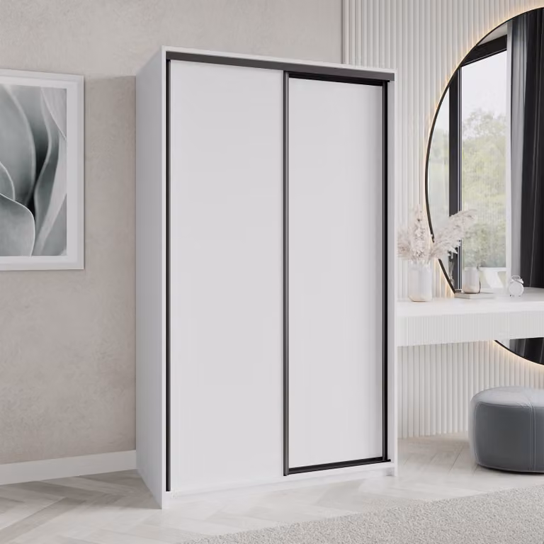 Armadio a porte scorrevoli Masseno NISSE 120/205/60 cm, armadio con cassetti, armadio da camera da letto a 2 ante, bianco + nero