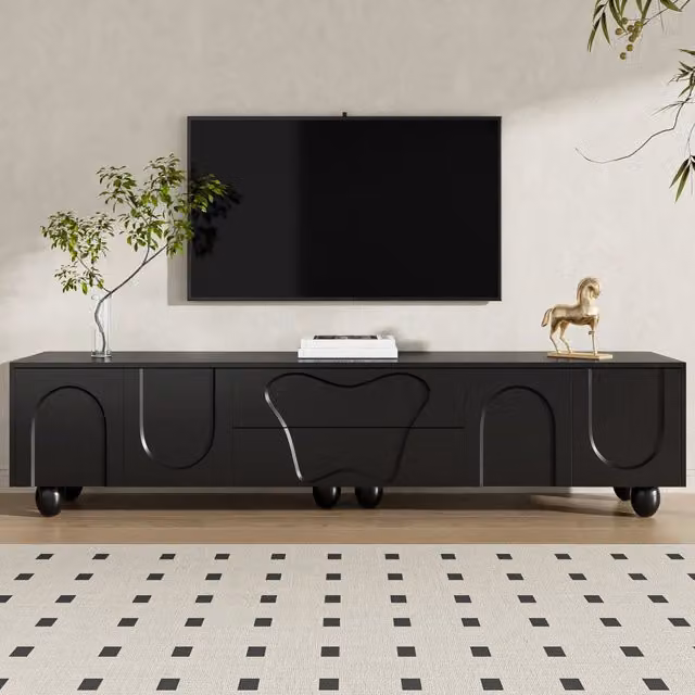 Mobile TV 180 cm nero - Zephmum - Gambe in legno, design unico, massima capacit¨¤ di stoccaggio
