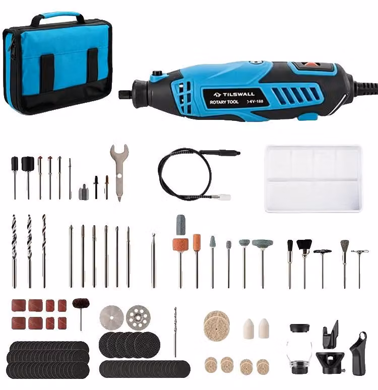 Set di utensili rotanti, 6 livelli di velocità, 107 accessori, colore blu