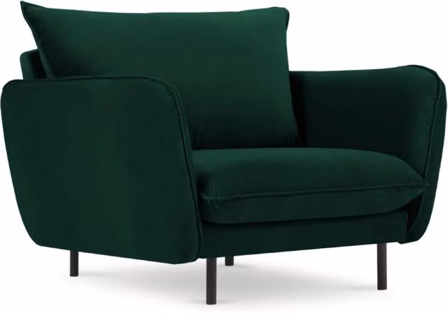 Poltrona Vienna Cosmopolitan Design in velluto verde bottiglia con struttura in metallo nero
