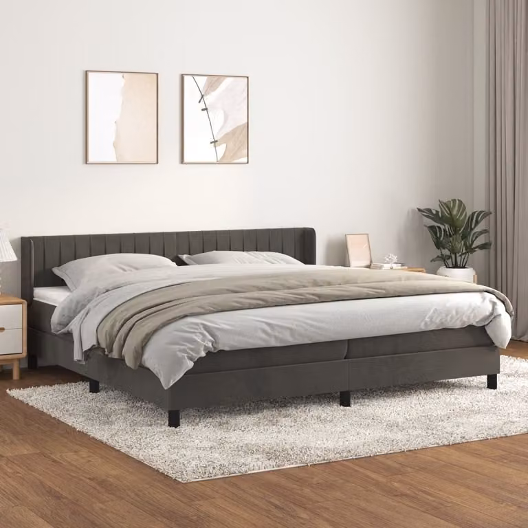 The Living Store Letto a molle con materasso grigio scuro 200x200 cm in velluto