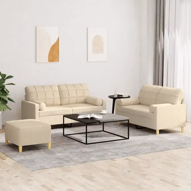 Set di divani 3 pezzi vidaXL in tessuto beige con cuscini per soggiorno in stile moderno L: 158 cm, P: 80 cm, H: 77 cm