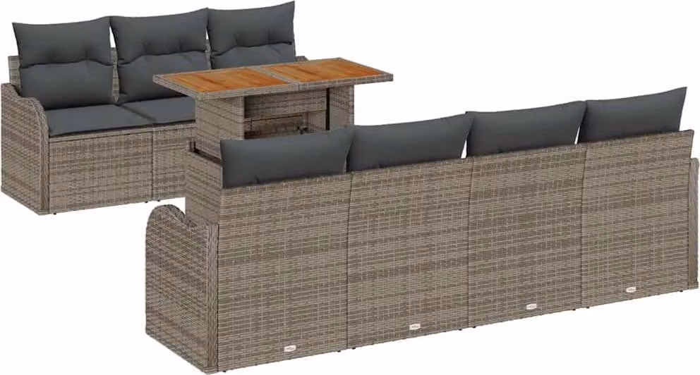 Set Divano da Giardino 8 pcs Grigio Poly Rattan
