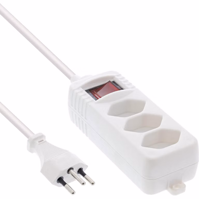 InLine® 16431X Striscia di prese InLine® SVIZZERA, a 3 vie, con interruttore, 1,5 m, bianco