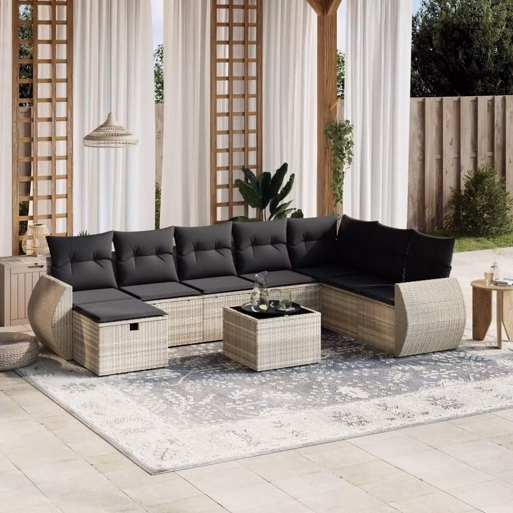 Maison Exclusive - Set Divano da Giardino 9pz con Cuscini Grigio Chiaro Polyrattan