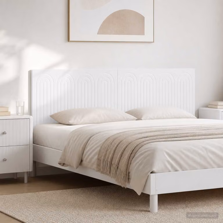 Testiera da muro vidaXL ALKMAAR in legno ingegnerizzato bianco con design moderno a righe per camera da letto L: 161,0 cm, H: 50,0 cm, P: 13,9 cm